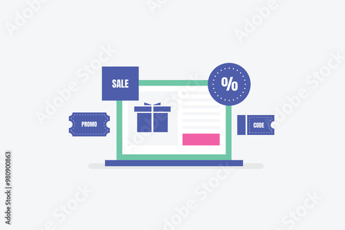 Ecommerce Discount Coupon, eCommerce coupon for customers, Discount coupon applied for eCommerce website. Vector illustration background.