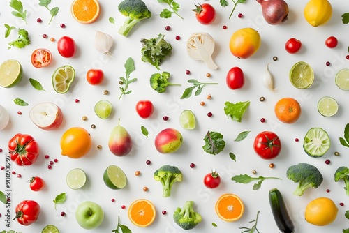 Wallpaper Mural Assorted fresh fruits and vegetables on a white background Torontodigital.ca