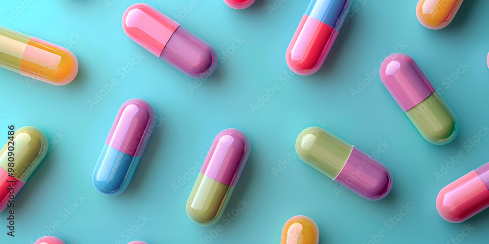 Colorful Capsules on Blue Background Colorful Capsules on Blue Background