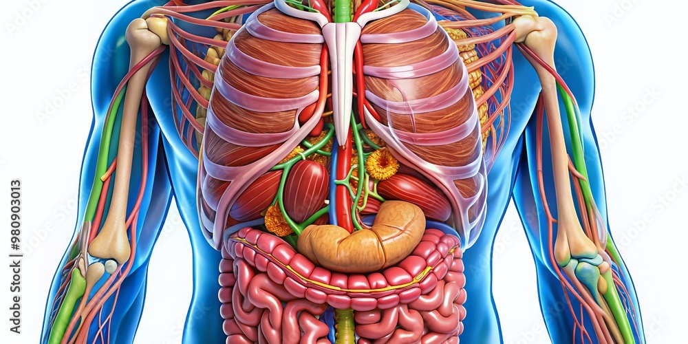 Illustrated Anatomical Diagram Showing Detailed Structure Of Human 