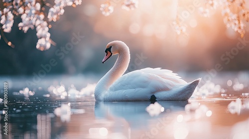 swan isolated on spring background