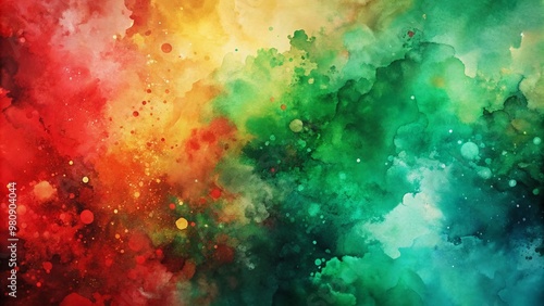 Vibrant red and green hues blend in a mesmerizing watercolor design, creating a stunning abstract background perfect for artistic wallpapers and design projects.