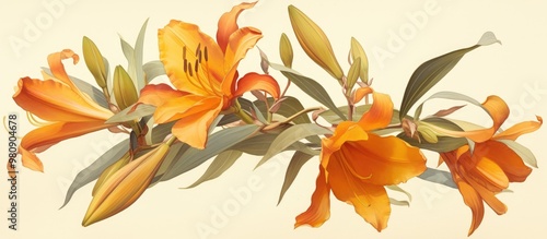 Painting of Lilium lancifolium an ornamental plant with orange black flowers now naturalized in various regions of eastern North America photo