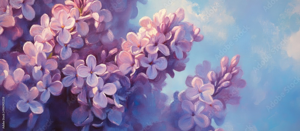Painting of vibrant lilac blossoms in full bloom Close up photography Painting of vibrant lilac blossoms in full bloom Close up photography