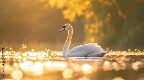 Fototapeta Naklejka Na Ścianę i Meble -  swan isolated on summer background