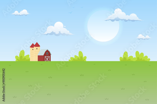 Natural farm agriculture day sun sky flat illustration background design