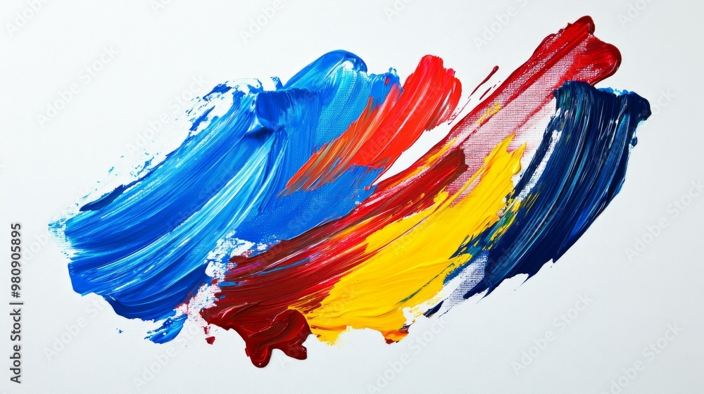 Fototapeta premium Top view set with strokes of colorful oil paints on white background