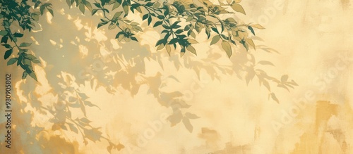 Abstract painting of leaf shadows and light with a blurred backdrop Natural leaf branch silhouettes and sunlight patterns on a textured wall creating a shadow overlay effect for design and wallpap photo