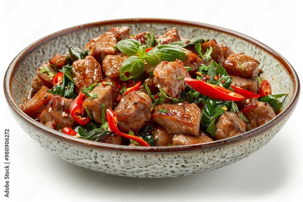 spicy Thai pork stir-fry with basil and chili spicy Thai pork stir-fry with basil and chili