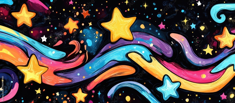 Fototapeta premium Cute hand drawn stars in a whimsical painting Abstract vector background featuring a starry design in black