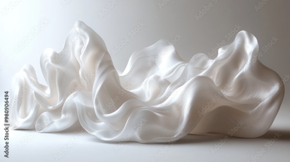 Flowing white fabric creating elegant, soft waves and textures. Flowing white fabric creating elegant, soft waves and textures.