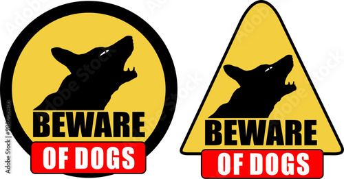 Beware of Dogs sign board design in round and rectangle shape