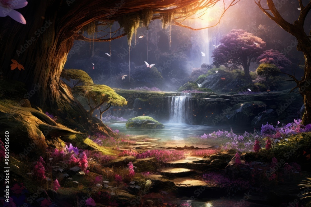 Fototapeta premium Fantasy scene landscape outdoors nature.