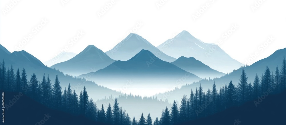Obraz premium Ai Generated Mountain Landscape With Forest On White Background
