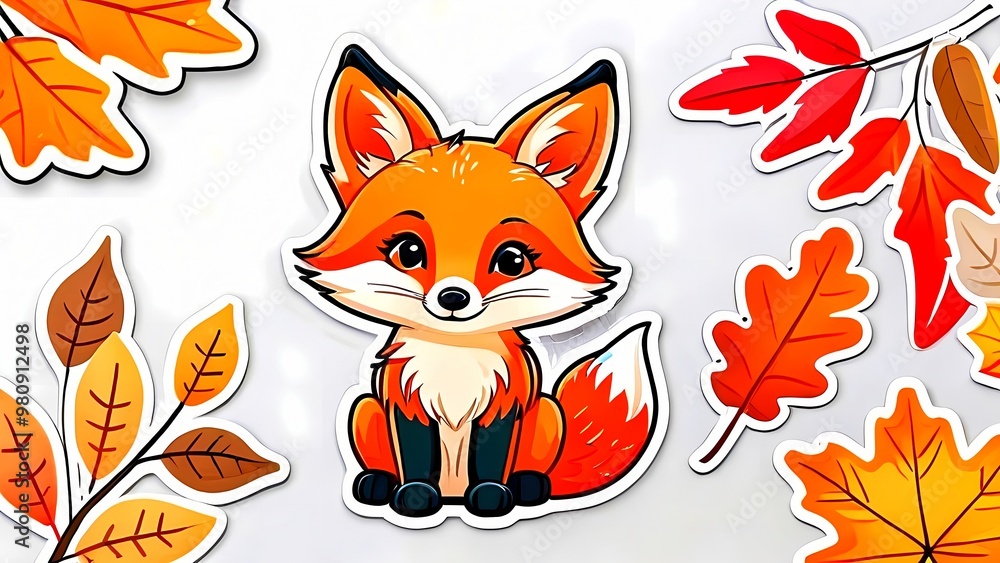 Cartoon Fox Surrounded by Autumn Leaves Illustration Cartoon Fox Surrounded by Autumn Leaves Illustration
