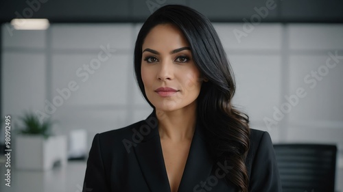 adult black hair european woman in black formal attire model portrait looking confident on an office background for ad concept space for text Free Download adult black hair european woman in black formal attire model portrait looking confident on an office background for ad concept space for text - GFXLoad