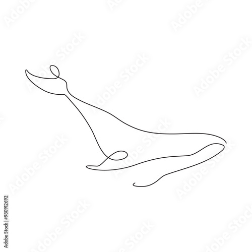 PrintContinuous one line drawing of orca whale. One line drawing illustration of whale killer fish. World aquatic animal day 