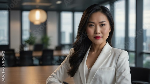 adult black hair asian woman in white formal attire model portrait looking confident on an office background for ad concept space for text Free Download adult black hair asian woman in white formal attire model portrait looking confident on an office background for ad concept space for text - GFXLoad