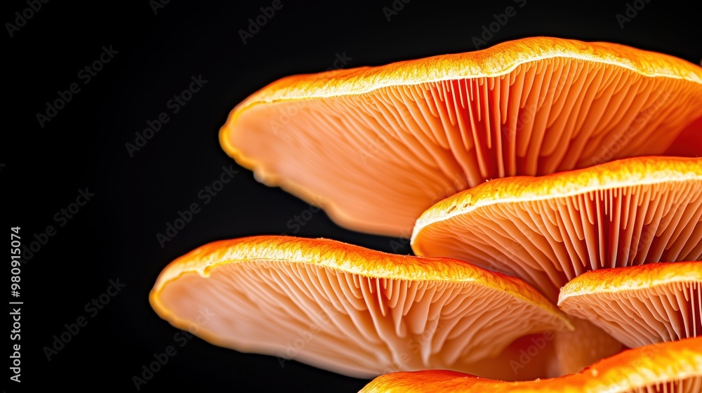 Detailed Macro Shot of Mushroom Gills on Black Background Detailed Macro Shot of Mushroom Gills on Black Background