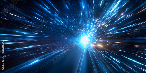 Light speed, hyperspace, space warp background, in blue. 