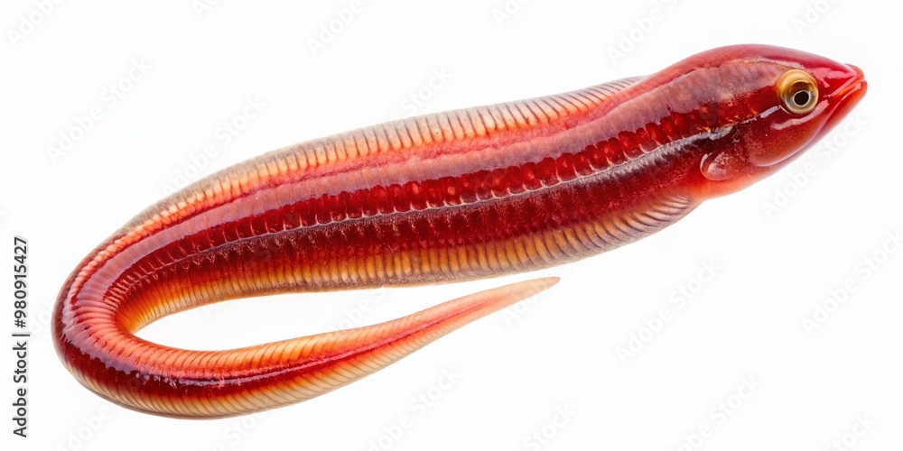 Macro image of a freshly pulled blood fluke parasite from a fish, showcasing its sleek, elongated body and Macro image of a freshly pulled blood fluke parasite from a fish, showcasing its sleek, elongated body and