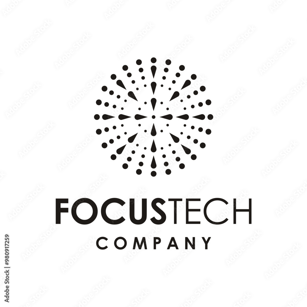 Circular design composed of radiating lines and dots. The overall shape resembles a star or burst of energy, symbolizing focus, concentration, and innovation Circular design composed of radiating lines and dots. The overall shape resembles a star or burst of energy, symbolizing focus, concentration, and innovation