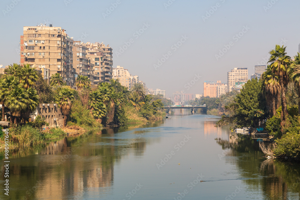 Fototapeta premium View over green Cairo, residential buildings and the Nile river. Cairo, Egypt