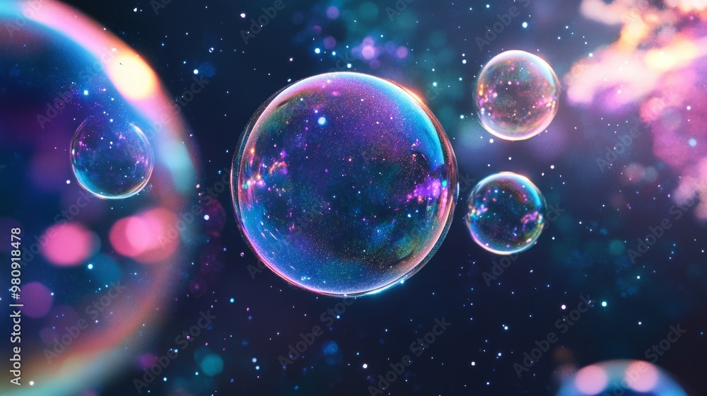 Fototapeta premium Technological hologram asbun bubbles abstract background in purple magenta and navy blue color