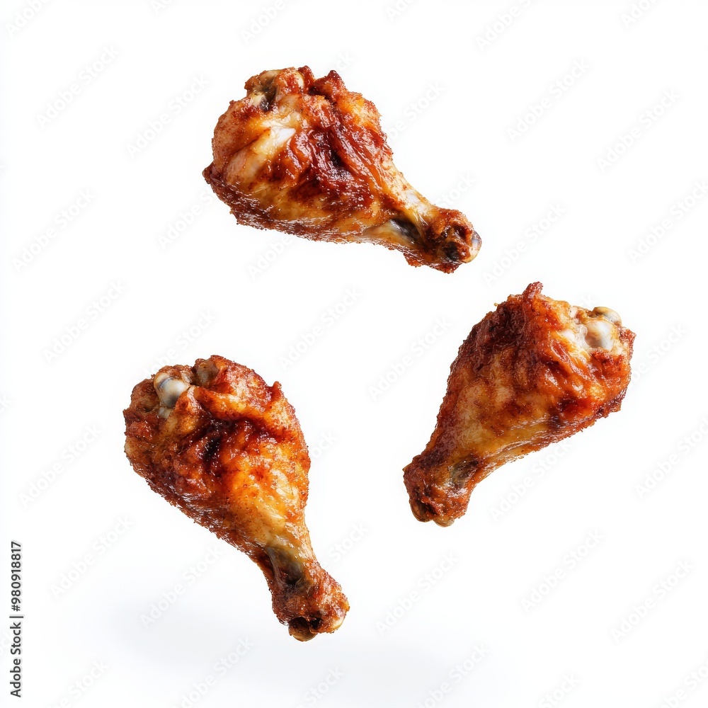 An aerial shot of chicken nuggets floating in the air over a transparent background. An aerial shot of chicken nuggets floating in the air over a transparent background.
