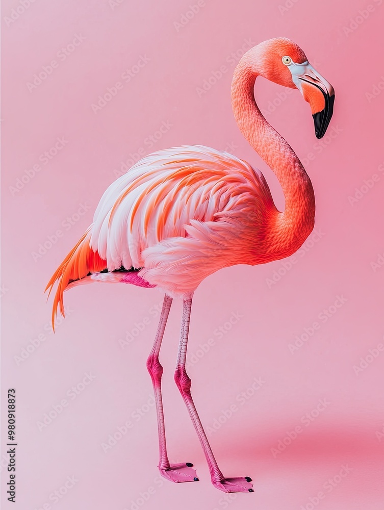 Fototapeta premium flamingo isolated on paper background