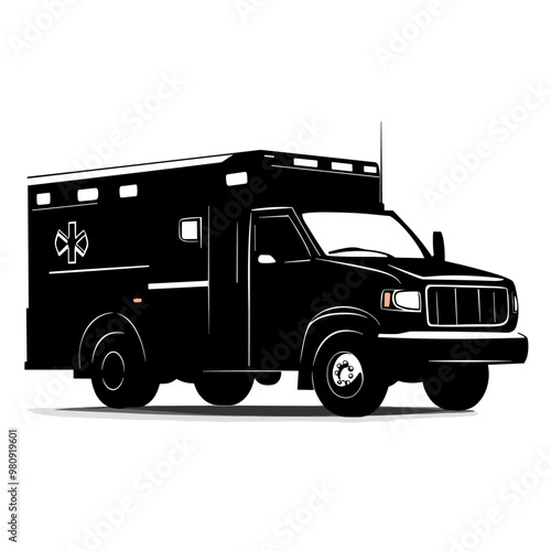 vector silhouette of ambulance car on white background .Generative AI