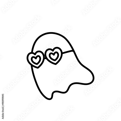 Retro Cute Halloween Ghost with Heart Glasses, Boo Ghost Illustration
