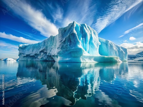 Massive glacial iceberg floats serenely in the crystal-clear waters of the Arctic Ocean, its frozen surface glistening photo