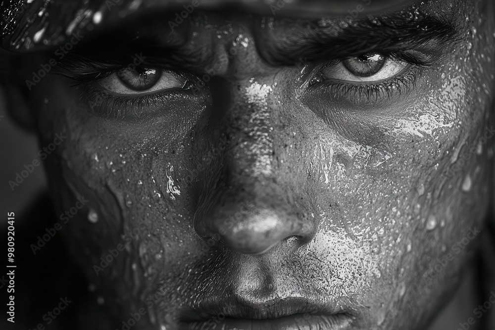 monochromatic portrait of anguished soldier shadows emphasizing facial features gritty texture emotional rawness monochromatic portrait of anguished soldier shadows emphasizing facial features gritty texture emotional rawness