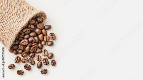 Wallpaper Mural A burlap sack spills roasted coffee beans onto a white surface, showcasing the rich color and texture of the beans. Torontodigital.ca