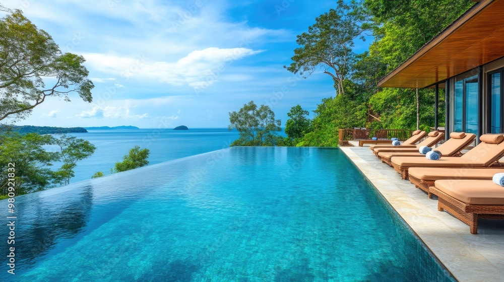 Gorgeous Villa Terrace with Sparkling Pool and Expansive Sea View Gorgeous Villa Terrace with Sparkling Pool and Expansive Sea View