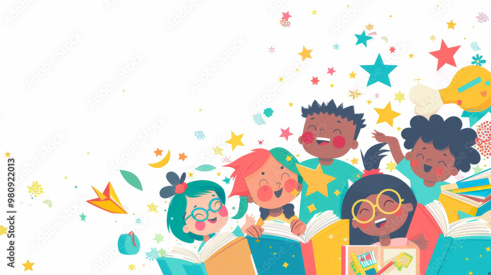 Obraz premium Happy Kids Learning and Exploring with Books