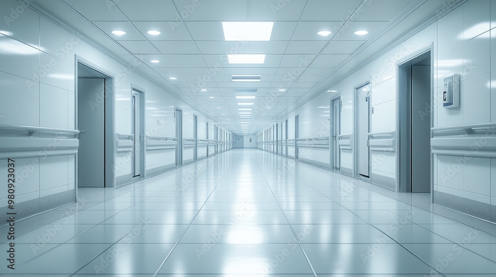 Modern Corridor in Hospital with Fluorescent Illumination Modern Corridor in Hospital with Fluorescent Illumination
