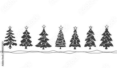  Various christmass trees. Silhouettes of Various Christmas Trees Icons.