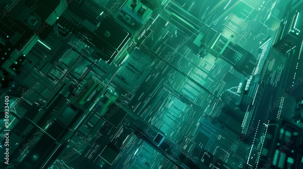 Green blue and turquoise abstract technological futuristic new age themed background Green blue and turquoise abstract technological futuristic new age themed background