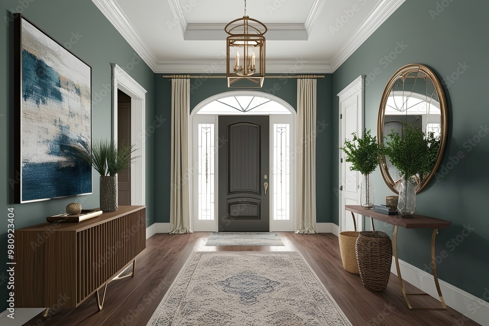 Beautiful 3D Mock-Up of a Welcoming Entryway Interior Design Stock ...