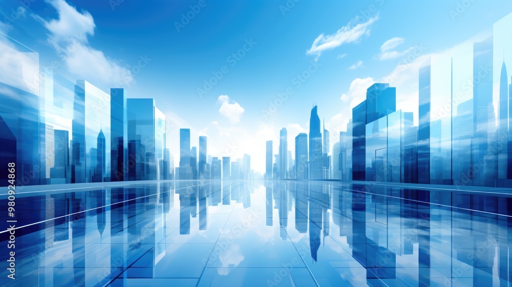 Perspective View of Abstract Blue Skyscrapers Perspective View of Abstract Blue Skyscrapers