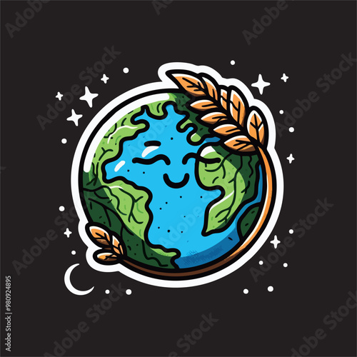 Vector illustration of the earth carrying out a reforestation movement