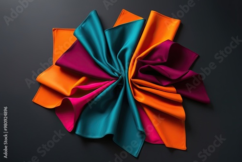 Vibrant Dance Event Imagery with Colorful Folds in Orange, Teal, and Fuchsia on Obsidian Background photo