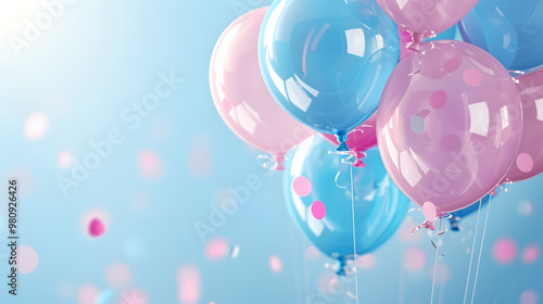 Panoramic background with pink and blue balloons photo