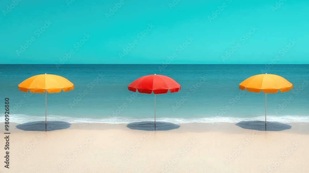 Subtle Beach Composition with Striped Sun Protection Subtle Beach Composition with Striped Sun Protection