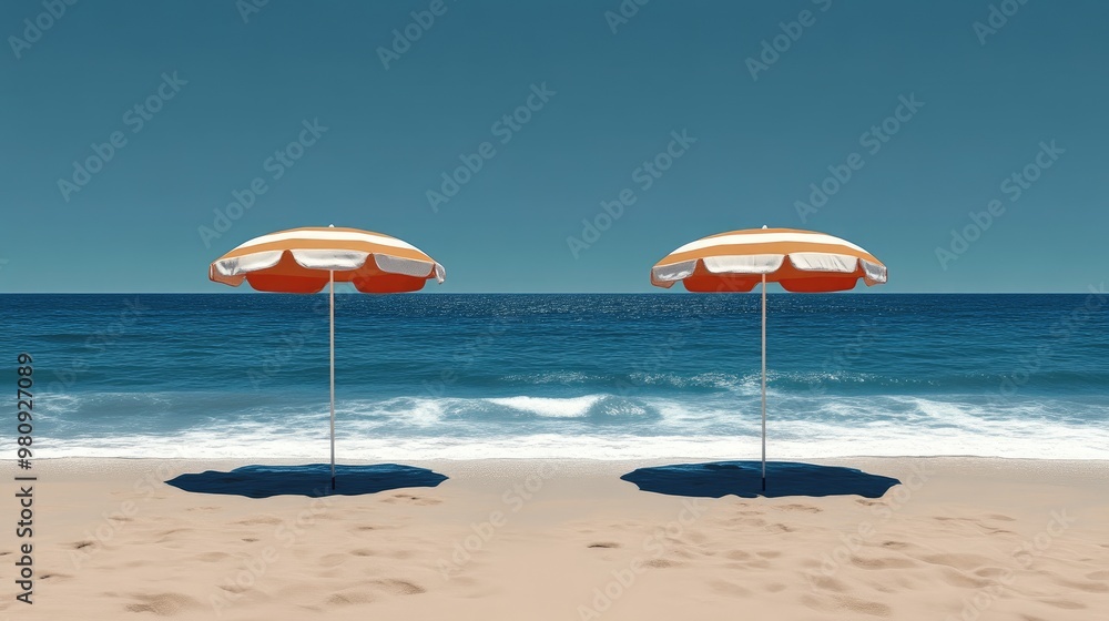 Modern Beach Scene with Minimalist Sun Protection Modern Beach Scene with Minimalist Sun Protection