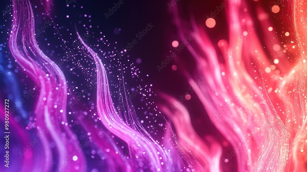 Fototapeta premium Colorful abstract waves of light with glowing particles creating a mesmerizing visual effect in a digital space