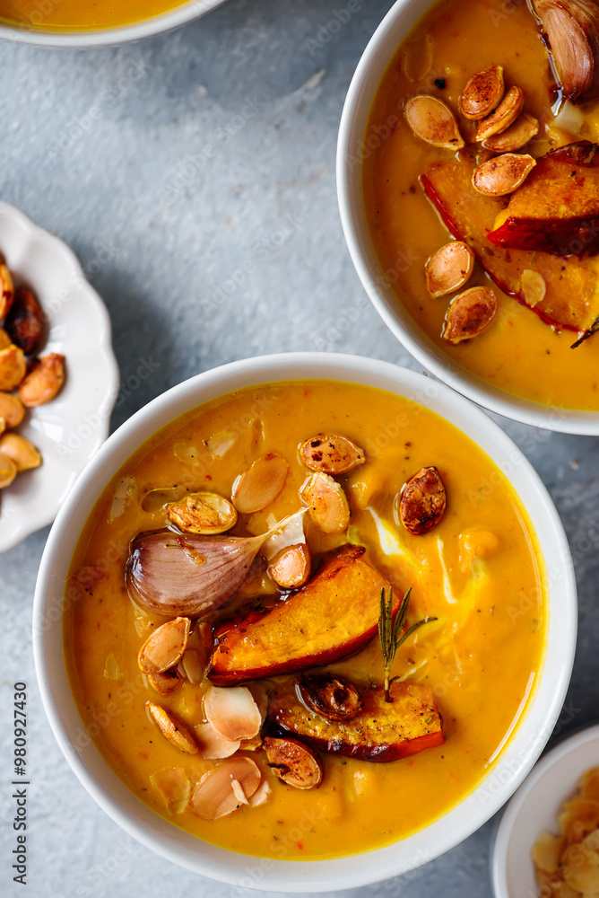 Creamy baked pumpkin soup with pumpkin seeds and almonds .style hugge Creamy baked pumpkin soup with pumpkin seeds and almonds .style hugge