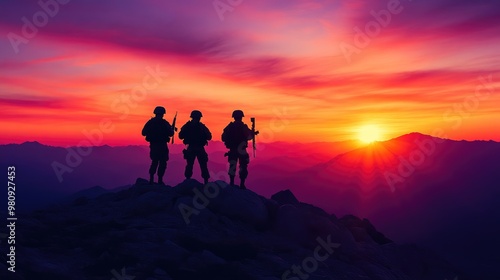 Brave Guardians: Sunset Silhouettes of Soldiers